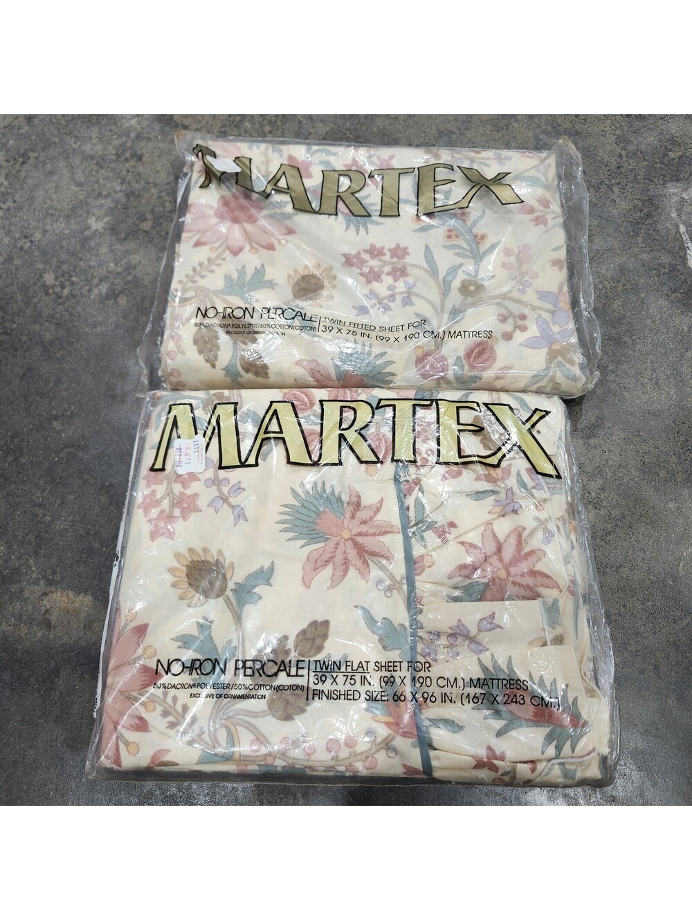 Martex Vintage No-Iron Percale Twin Fitted & Flat Sheet Set Fantasy Garden NEW